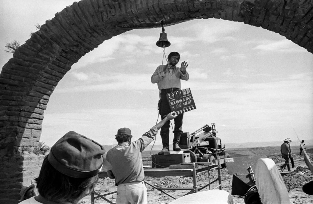 Production manager Claudio Mancini played Harmonica’s elder brother, here filming the flashback in early August of 1968, somewhere between Monument Valley and the town of Mexican Hat. (Photo courtesy of Reel Art Press.)