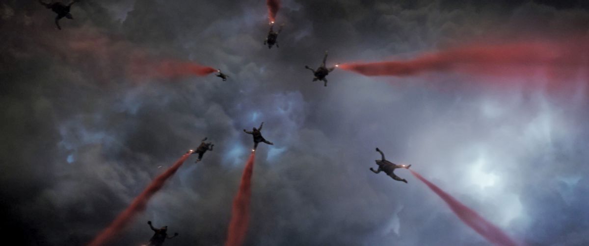 A special-ops HALO team jumps into a besieged San Francisco, with red flares attached to their ankles marking their descent into hell.